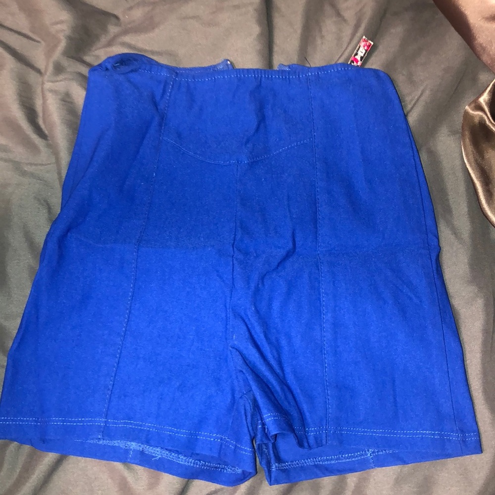 Blue high waisted zipper shorts
